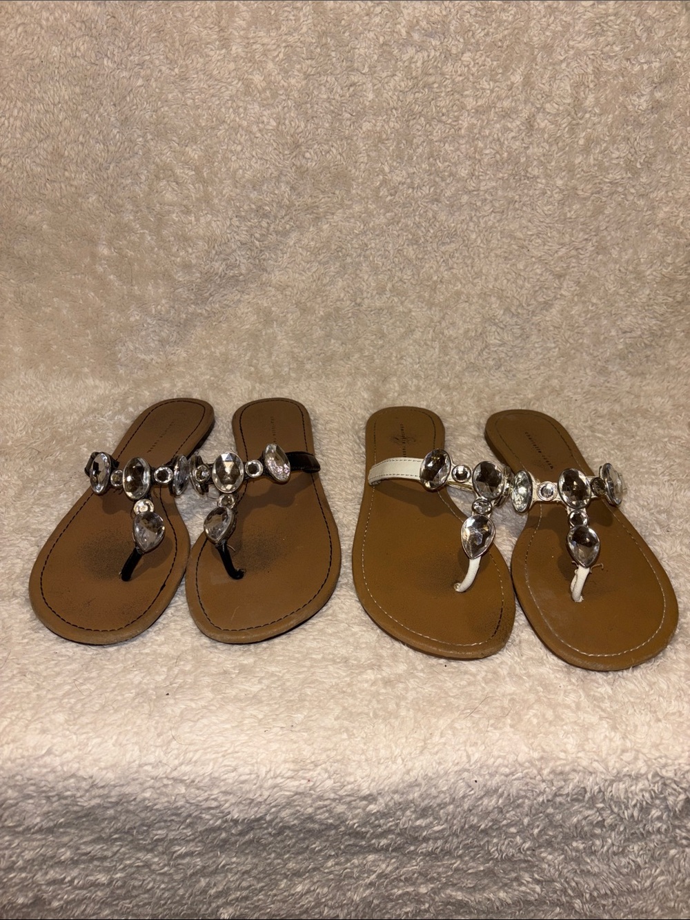 Set of 2 Embellished Jewel Toe-Post Sandals -